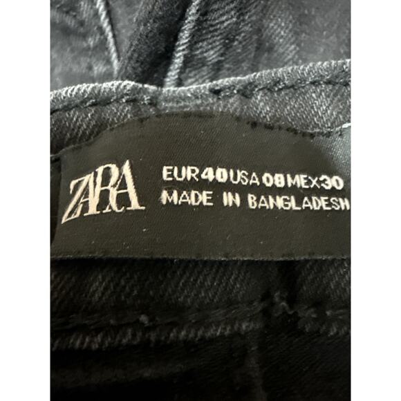 Zara Black Mid Rise Flared Bootcut Bell Bottom Frayed Cropped Denim Jeans Size 8 - Picture 4 of 4